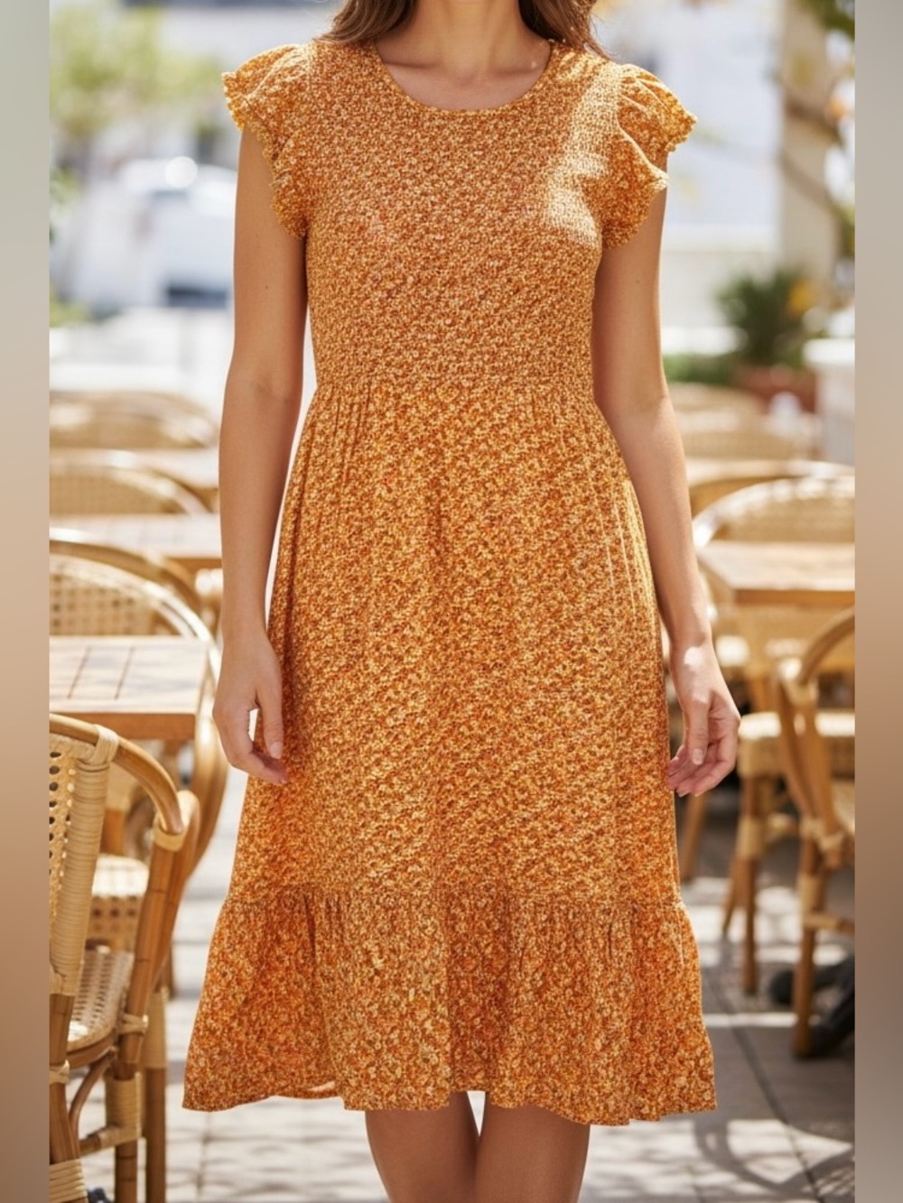 Luxology Smocked Floral Midi Dress Boho Cottagecore Large